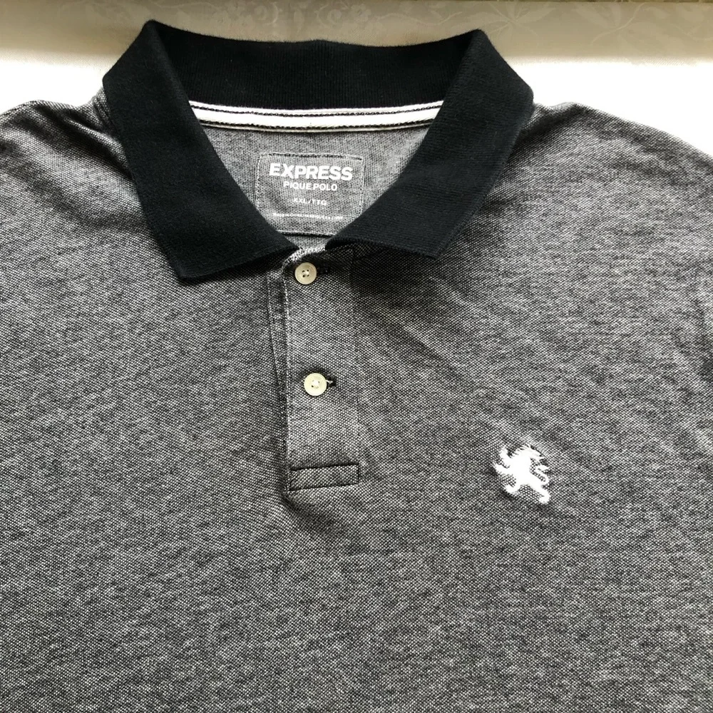 Express Pique Polo Gray Shirt Men’s Size XXL Short Sleeves Button-Up Casual-Fit